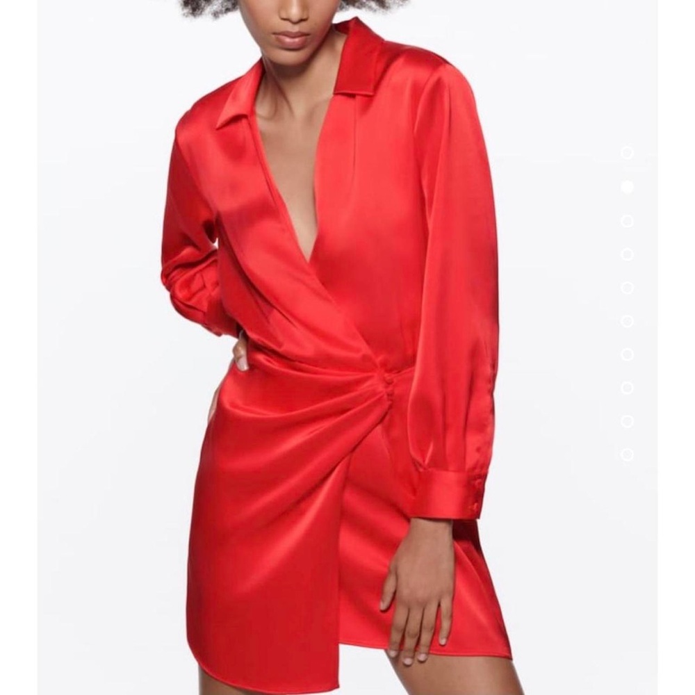 Zara Red Satin Wrap Mini Dress XL